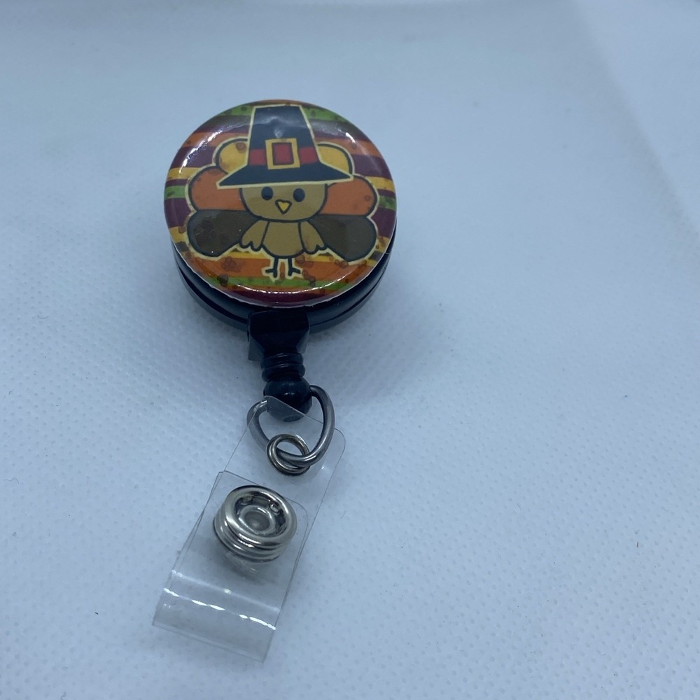 Retractable Badge Holder‎ With Clip Thanksgiving Pilgrim Turkey RN MD Medical